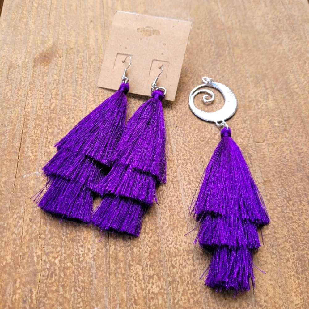 Purple Tassel Earrings & Necklace Set